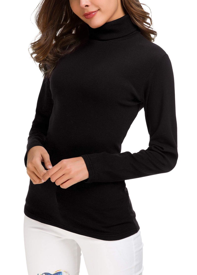 EXCHIC Women's Long Sleeve Turtleneck Sweater Slim Fitted Knitted Pullover Sweater Tops (Black, Large) - Image 2
